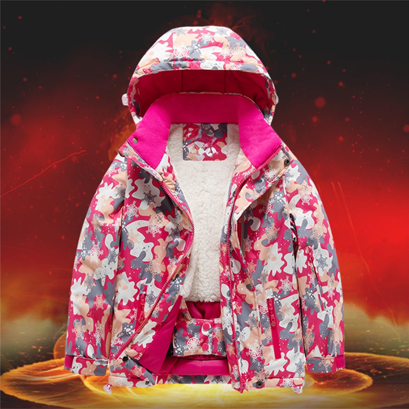 Giacca invernale calda per ragazzi e ragazze, foderata in pile, con cappuccio, antivento e spesso, per bambini, abbigliamento da neve casual per bambini