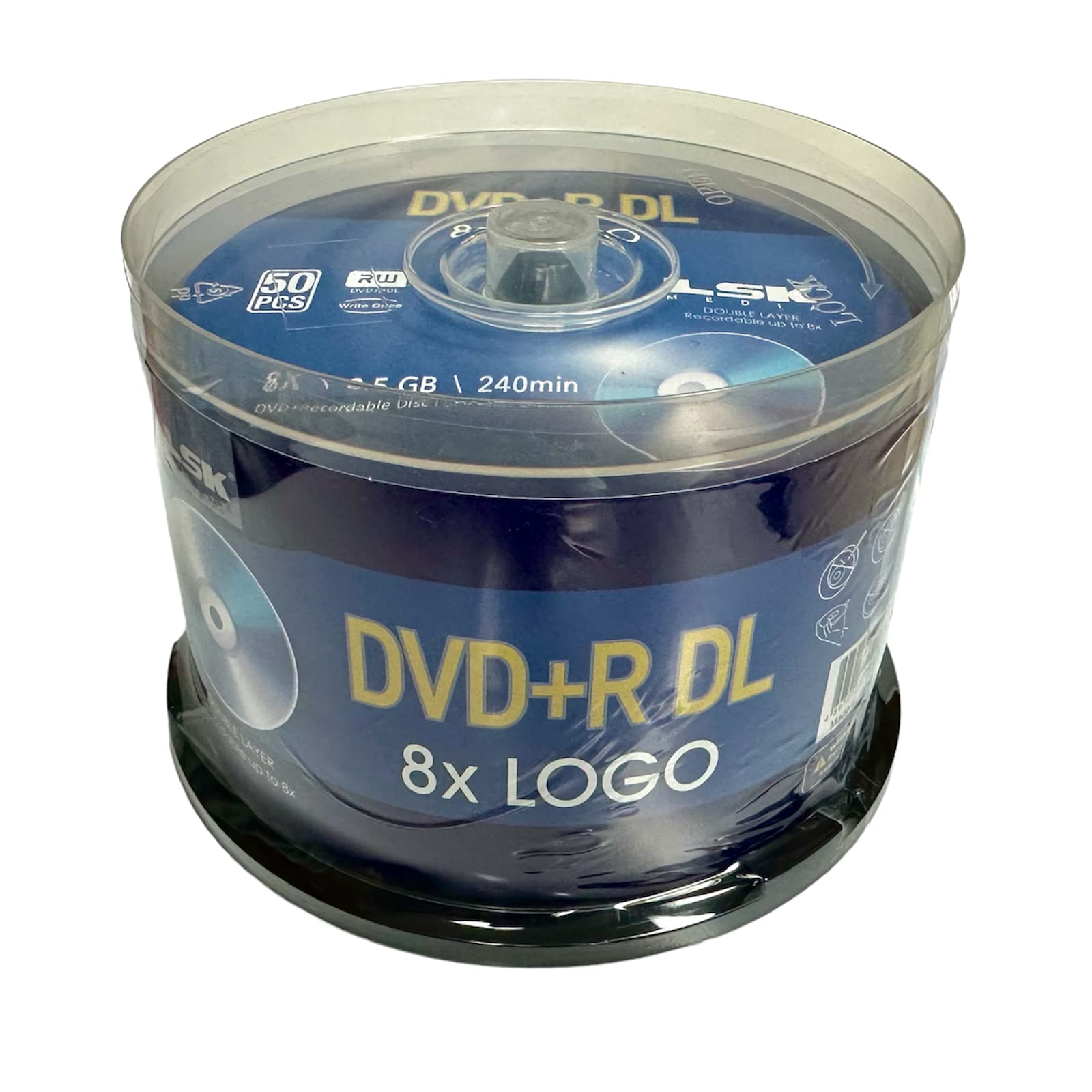 DVD+R DL Double Layer Logo 8X 8,5GB 240min Video - LSK Media Logo Top, 50 Stück in Spindel | Rohlinge DVDs zum Brennen von Video | DVD-Discs blanko | beschreibbare DVDs