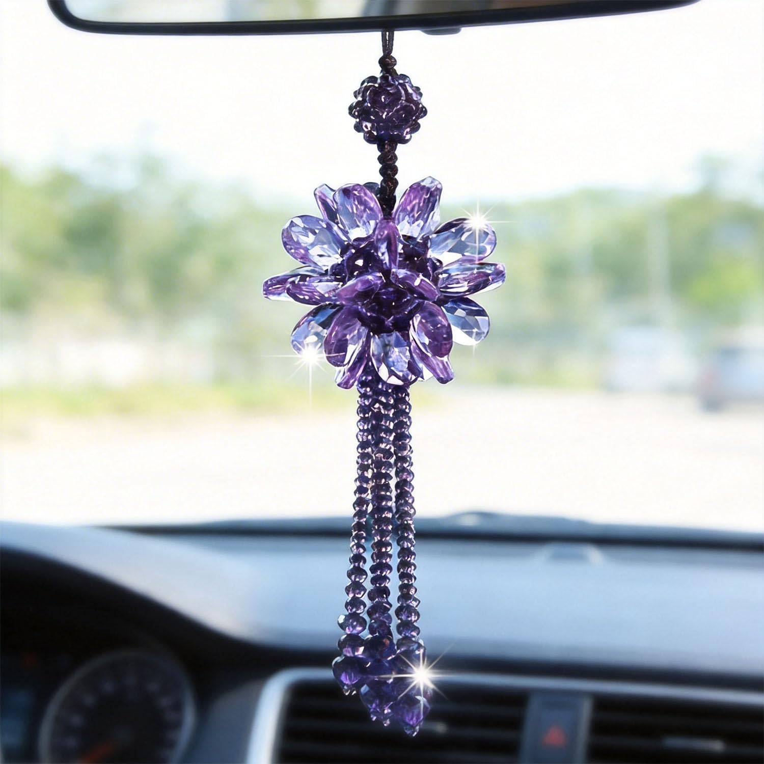 Car Interior Mirror Crystal Jewelry Colorful Crystal Charms Transparent Hanging Crystal Balls Car Charms (Champagne Gold)