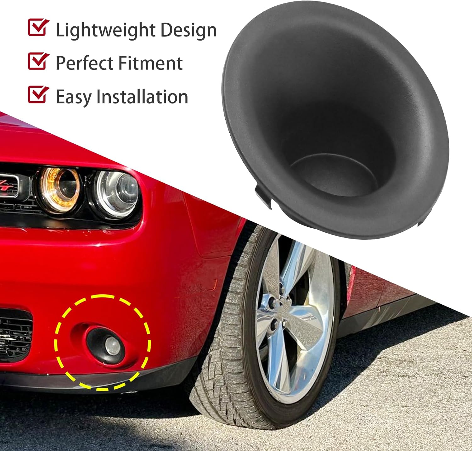 2Pcs 68259660AA Front Driver and Passenger Side Fog Light Cover, Replacement for Dodge Challenger 2015 2016 2017 2018 2019 2020 2021 2022 2023, Replaces 68259661AA