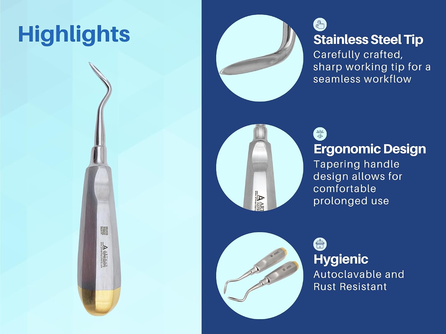 ARTMAN INSTRUMENTS Angular Dental Root Extraction Elevator Left and Right, Surgical Root Tip Extraction Tool for Precise Removal of Root Fragments, High-Quality Stainless Steel, Autoclavable