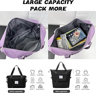 Large Capacity Foldable Travel Bag, Sports Shoulder Bag, Duffel Bag with Wet and Dry Separation, Oxford Fabric, Waterproof (Purple)