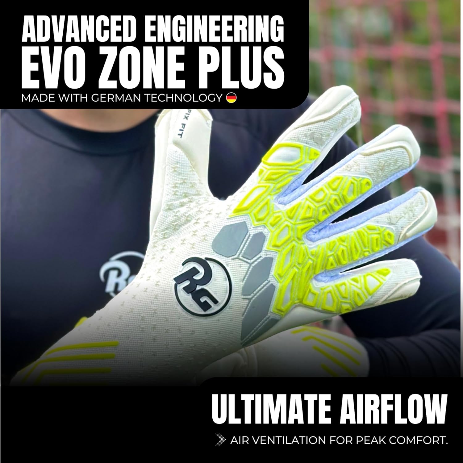 RG Aversa Goalkeeper Gloves – Hybrid Roll Negative Cut | PRO Contact German Latex Extra Embossed Palm - Grip Protection Zone | EVO Zone Plus Backhand Wrist Fit | All-Weather Durable Soccer Gloves