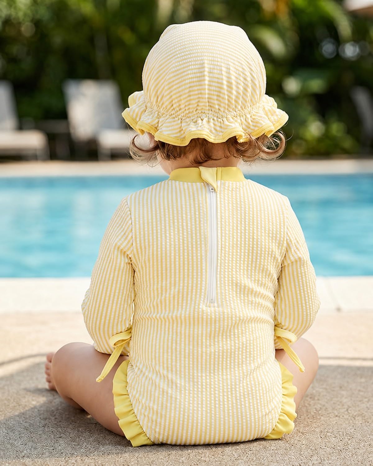 DivingBirds Baby Girls Long Sleeve Swimsuit with Hat, Toddler Girls Bathing Suit with Snap and Zipper for 3 Months to 3 Years