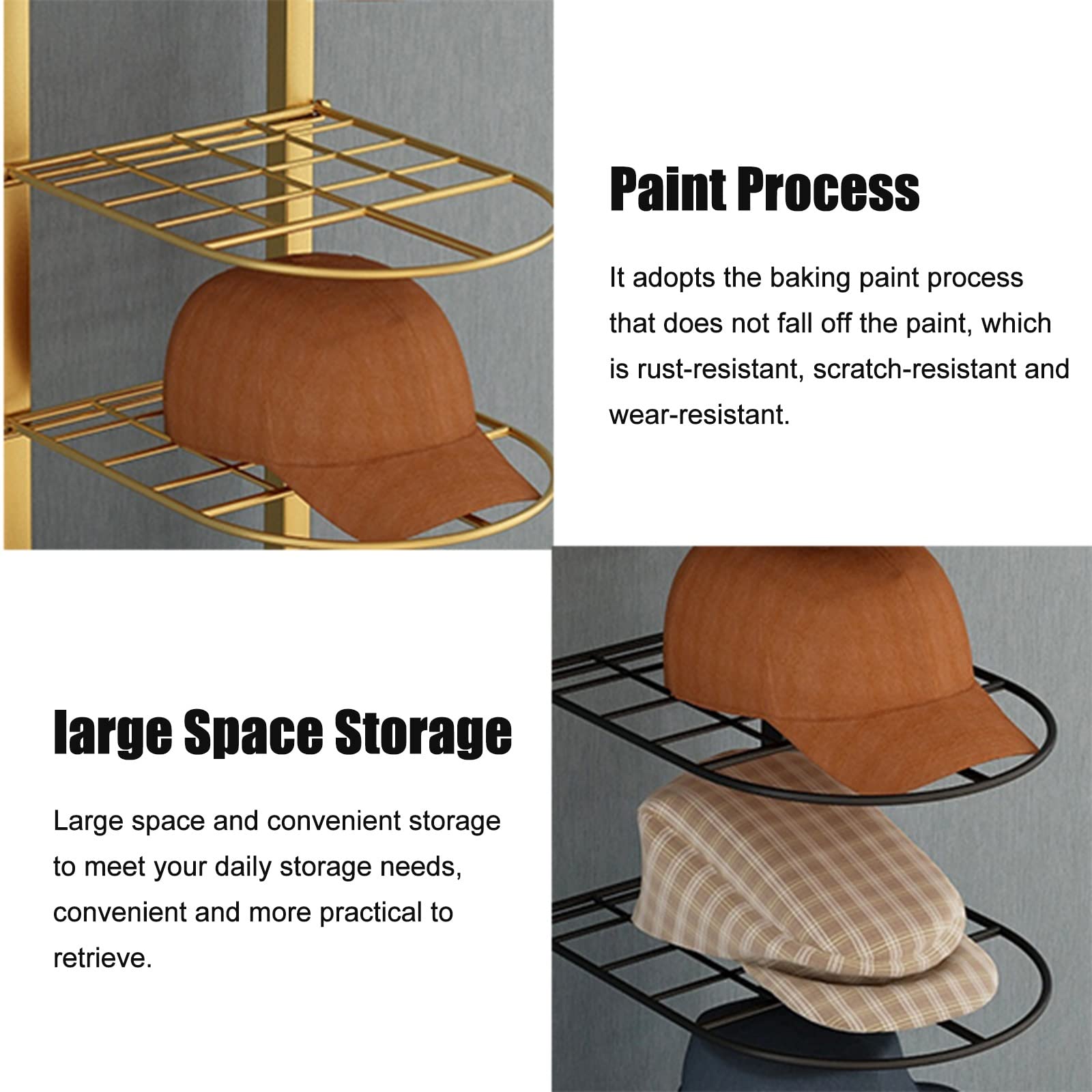 Support Casquette Porte-Chapeau Mural Multifonction 2 Pièces - Rangement Chapeaux, Sacs Et Clés