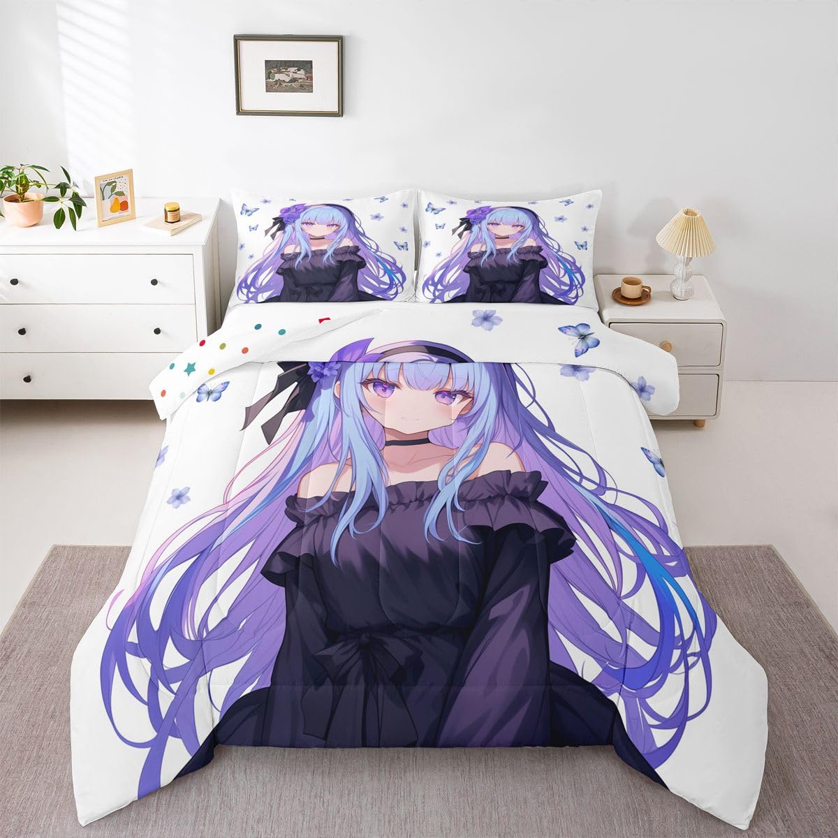 Erosebridal 3D Anime Bedding Comforter Set - Twin Size, Kawaii Decorations &amp; Preppy Girl Duvet Set with 1 Pillow Case