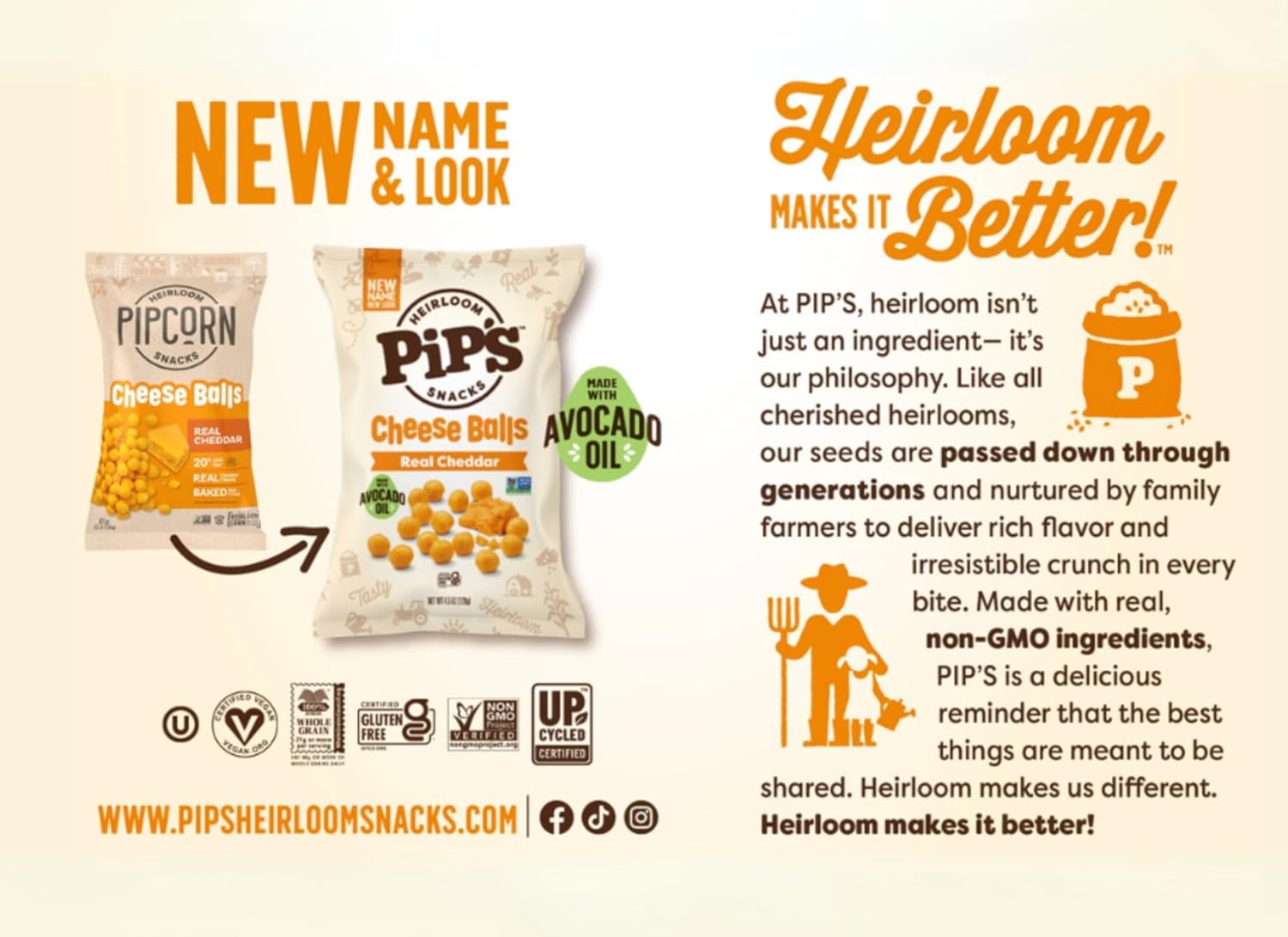 Pip’s Heirloom Cheddar Cheese Balls – 4.5 oz Bags (6 pk) – Made With Real Organic Cheddar Cheese, Heirloom Corn & Avocado Oil – Baked Not Fried – Preservative Free, Seed Oil Free, Non-GMO, Gluten Free Certified