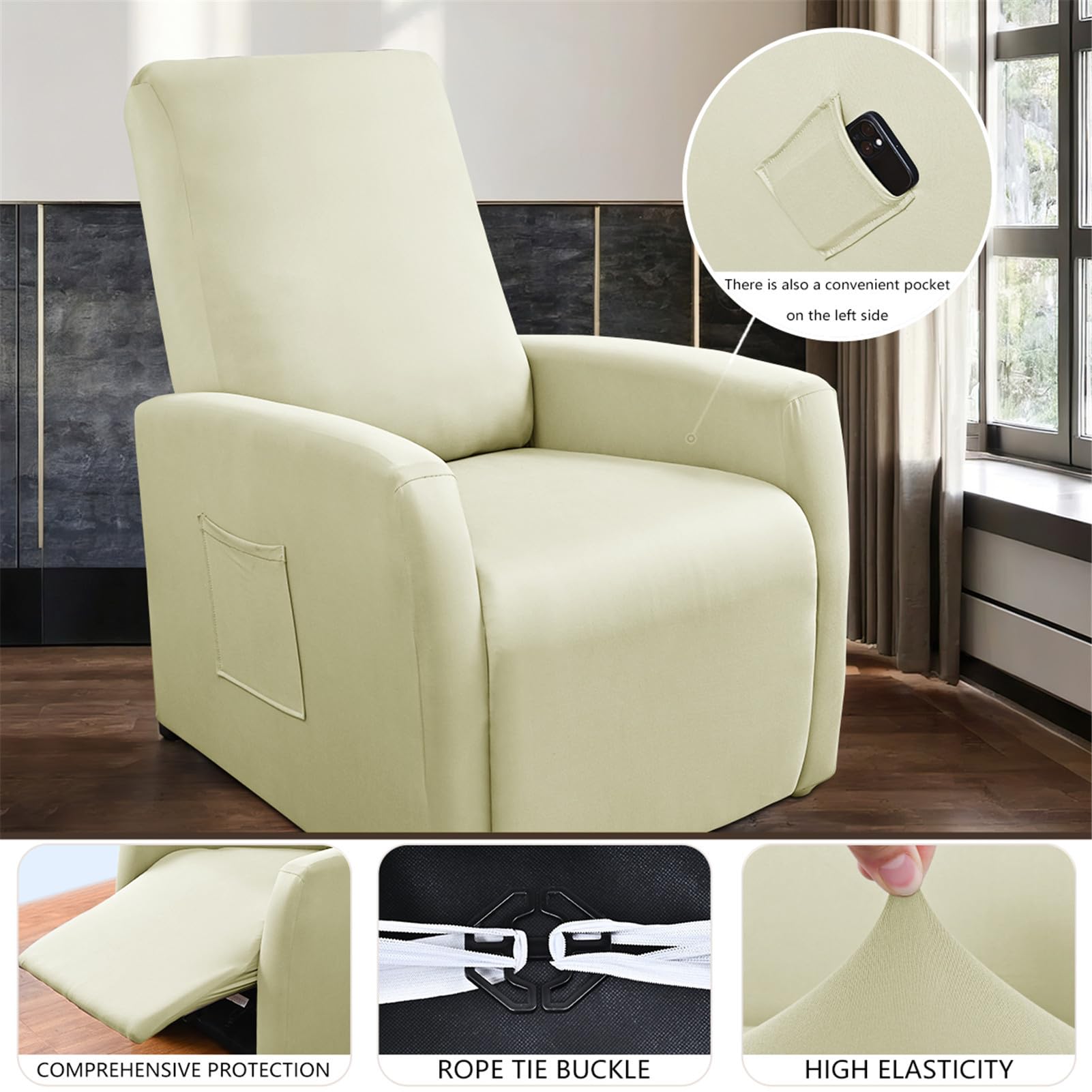 Relaxsessel Sesselbezug Stretchhusse | Ruhesessel Bezug | Sessel Überzug Mit Taschen | Stretchhusse Für Liegesessel Relaxsessel Elektrische Stühle (HellgrüN)