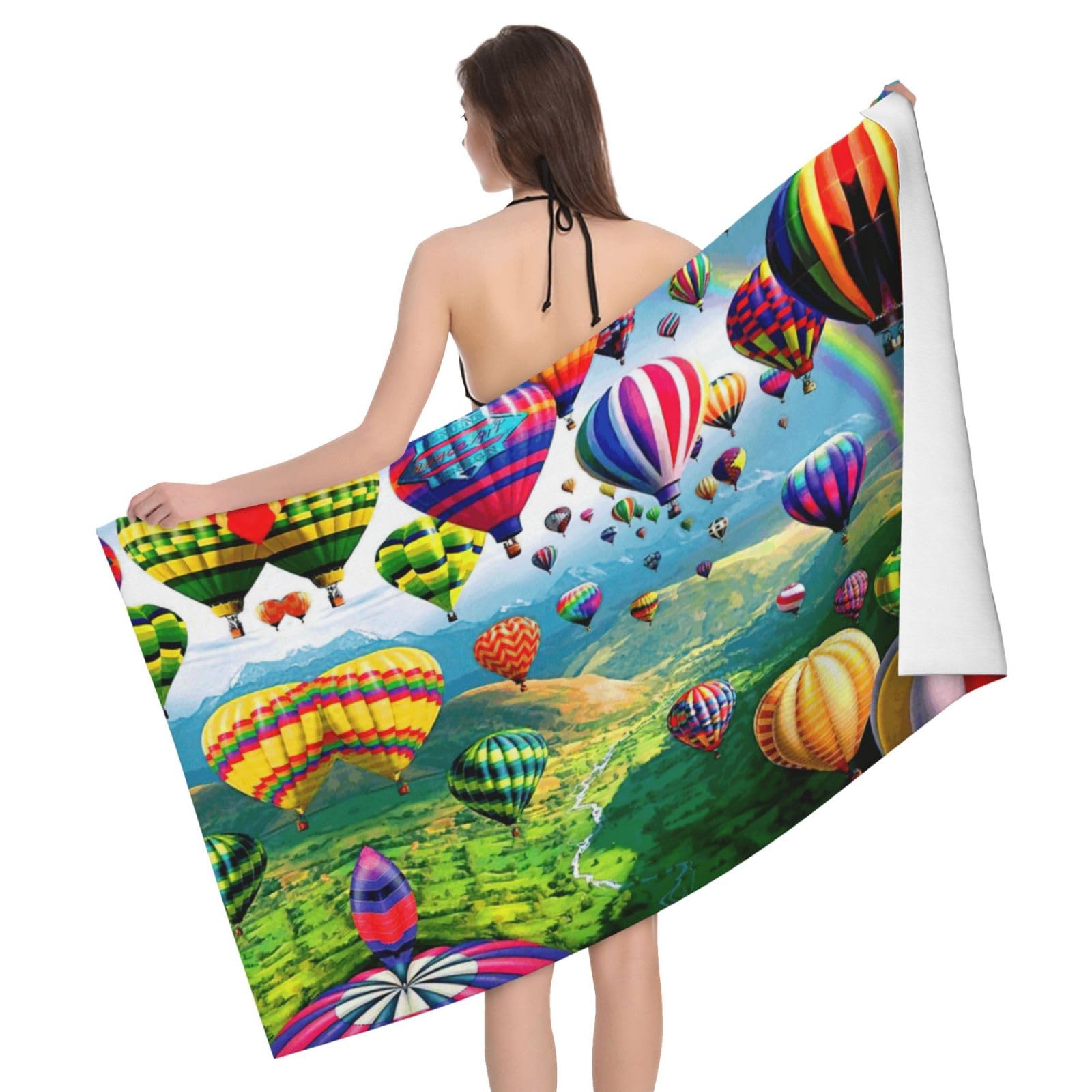 Serviette de bain microfibre haut de gamme imprimé montgolfières ultra douce