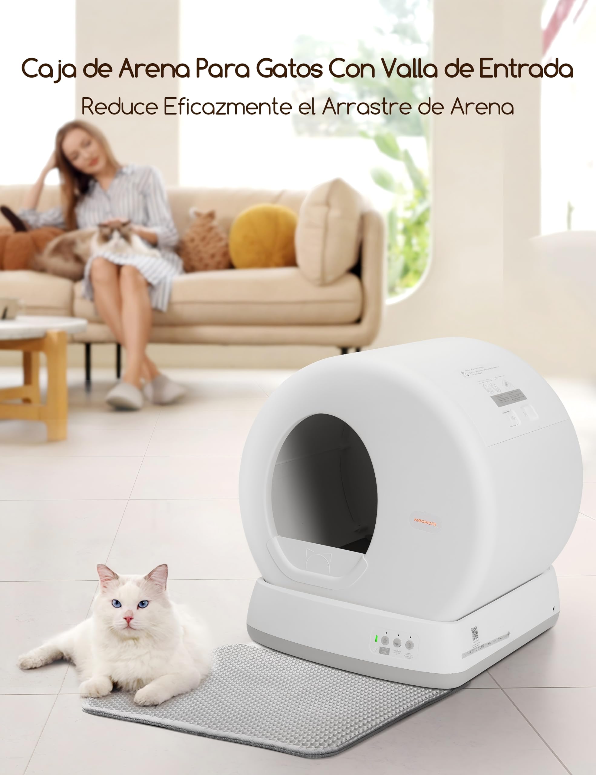 Arenero Gatos Autolimpiable MeoWant con Sistema de Seguridad Avanzado, Arenero Automatico, Extragrande, con Control de Olores y Control por Aplicación, con Tapete y Forro