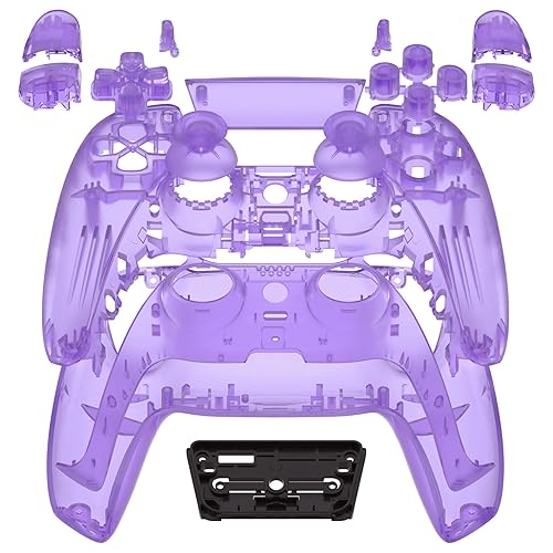 eXtremeRate Full Set Shell with Buttons Touchpad Cover, Clear Atomic Purple Custom Replacement Decorative Trim Shell Front Back Plates Compatible