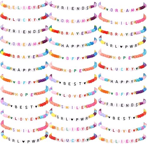 Lorfancy 24 pulseras de cuentas para niñas y niños pequeños, pulseras de cuentas de letras a granel, pulseras de amistad de arco iris, recuerdos de