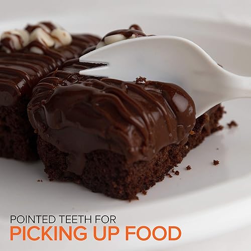 Miniatura 5 de Sporks desechables (paquete de 50) tenedores de plástico blanco, sin BPA, seguros para niños, utensilios 2 en 1, cuchara de tenedor de peso pesado