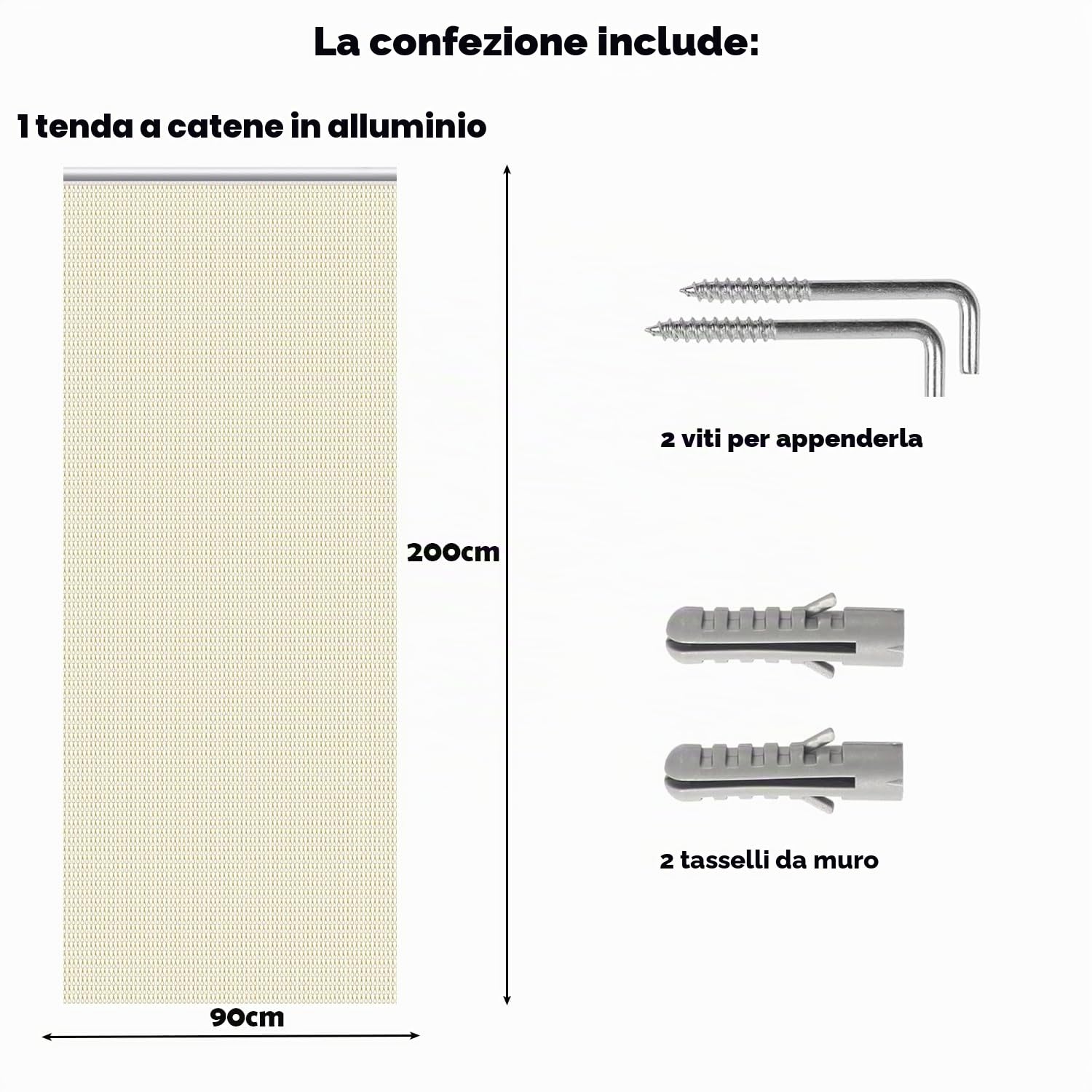 Tenda a catena in alluminio, 90 x 200 cm, zanzariera per porte e finestre, accessorio per la casa (catena in alluminio dorato)