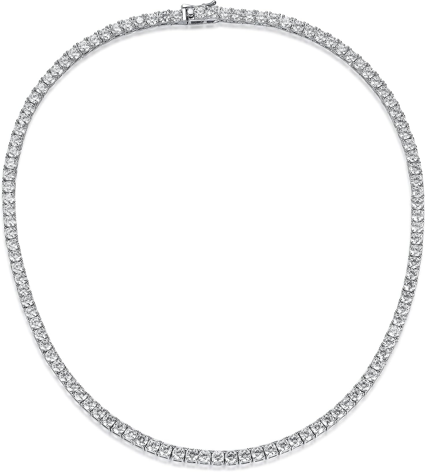 MDFUNClassic Tennis Necklace for Women Men 18K White Gold Plated 3-4mm Round Cut Cubic Zirconia Tennis Chain, Hypoallergenic, 16-22 inch
