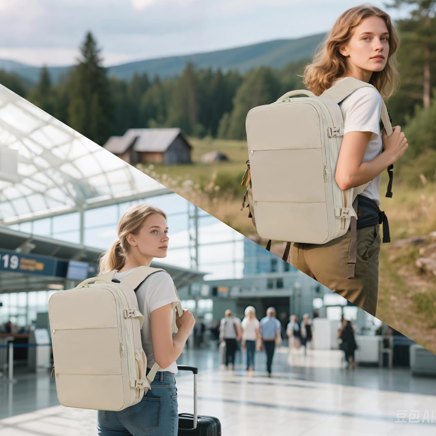 Vacuum Compression Backpack for Travel, Expandable Travel Backpack Business Bag with Compression, Fits 17-inch Laptop, Waterproof, for Men and Women – White