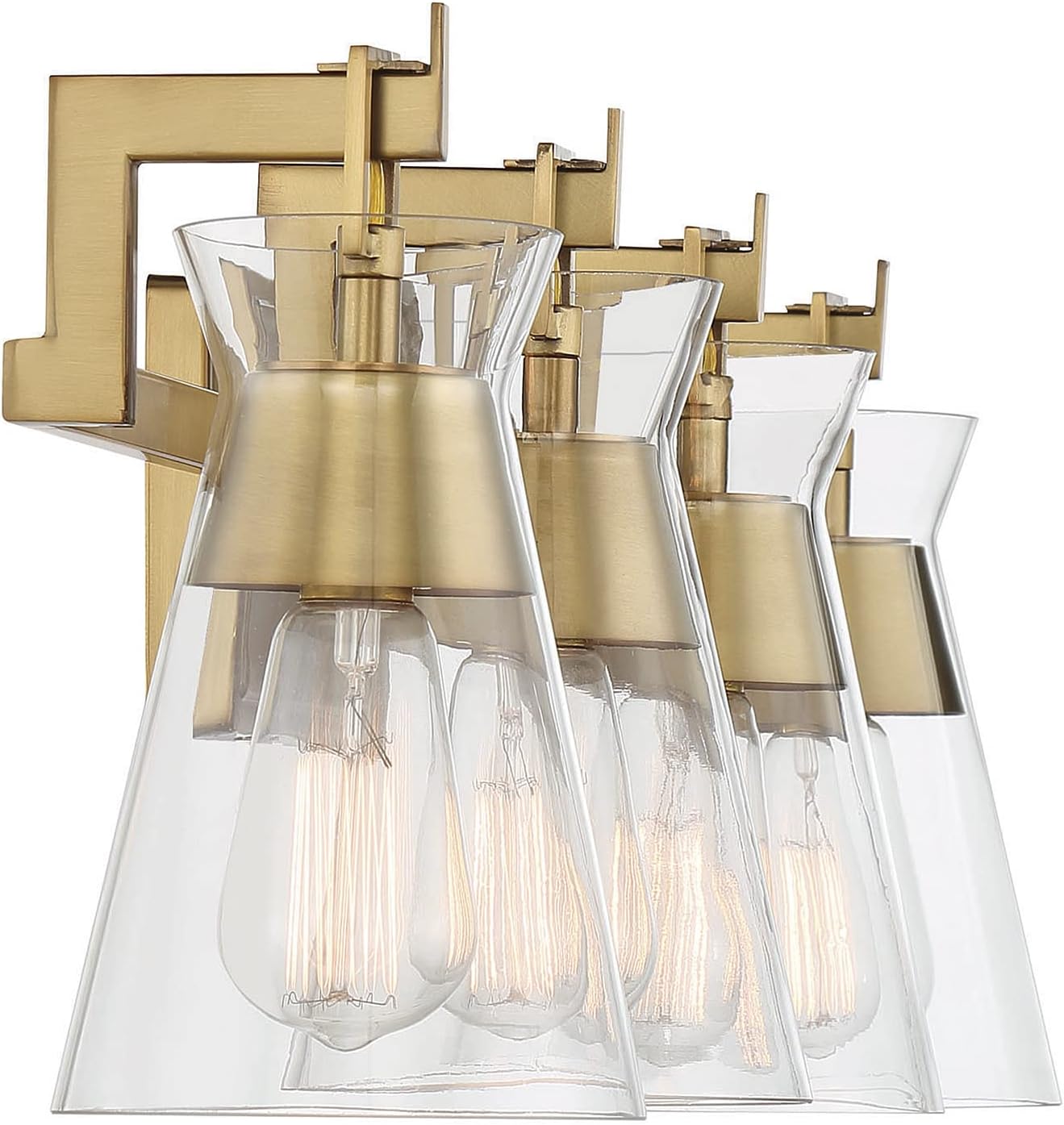 Savoy House 8-1830-4-322 Lakewood Mid-Century Modern Vintage Clear Glass Bathroom Vanity Wall Light, 4-Light 240 Total Watts, 10" H x 32" W, Warm Brass