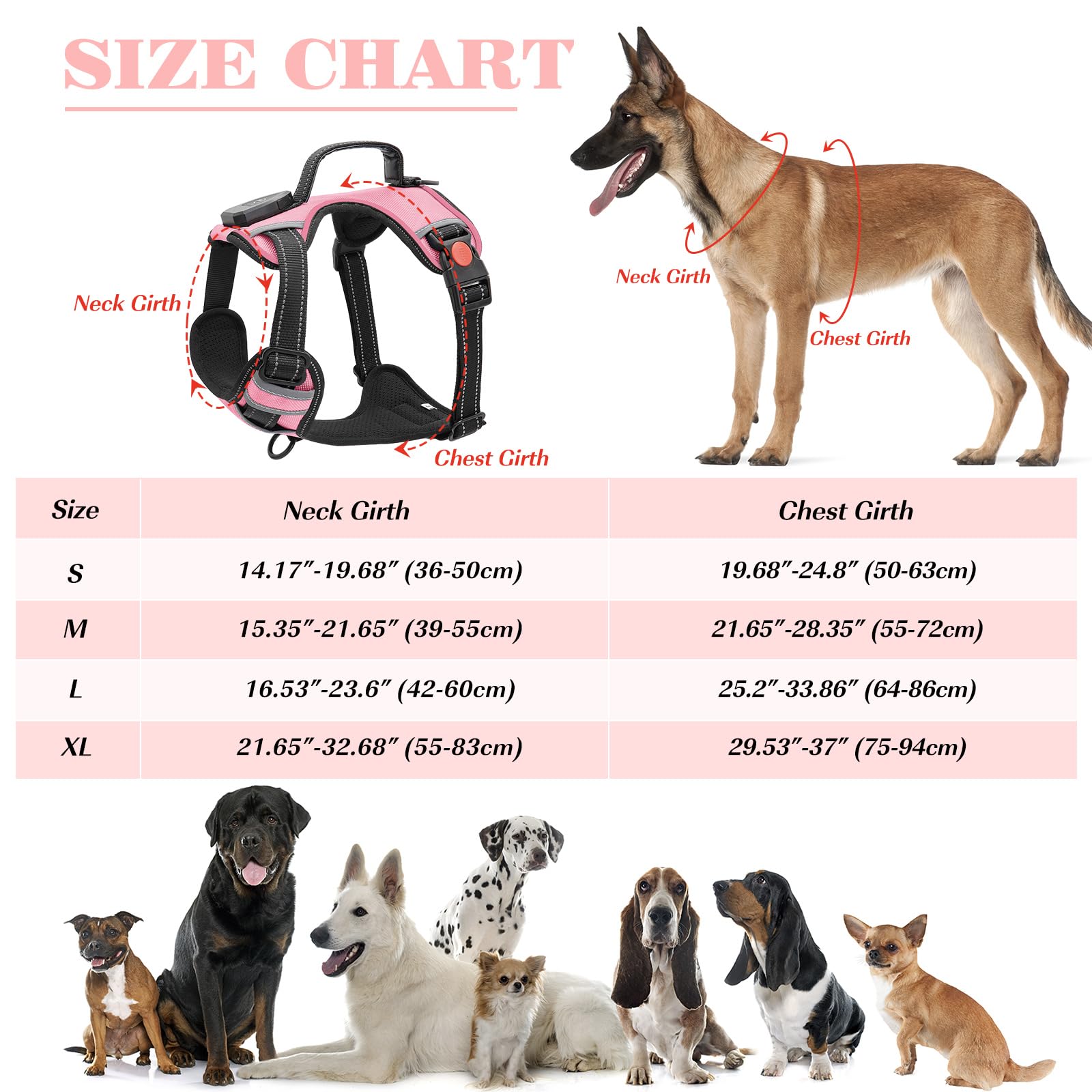 YFbrite Light Up Dog Harness - Rechargeable, Adjustable, Waterproof LED Harness for Small Medium and Large Dogs (Pink, Large) - Image 2