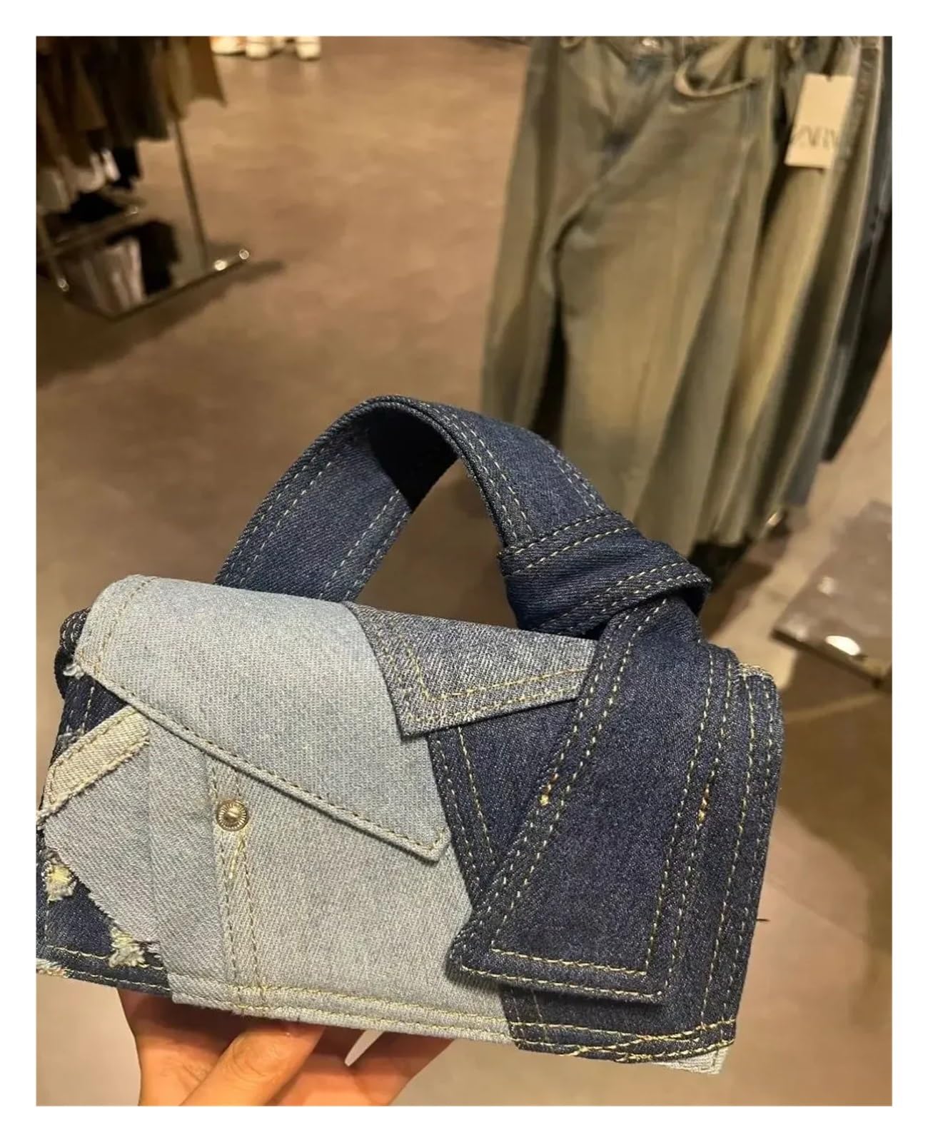 Bolso Vaquero Mujer Bolso de mezclilla con cierre patchwork, bolso hombro informal que combina todo, bolsos y bandoleras Compras