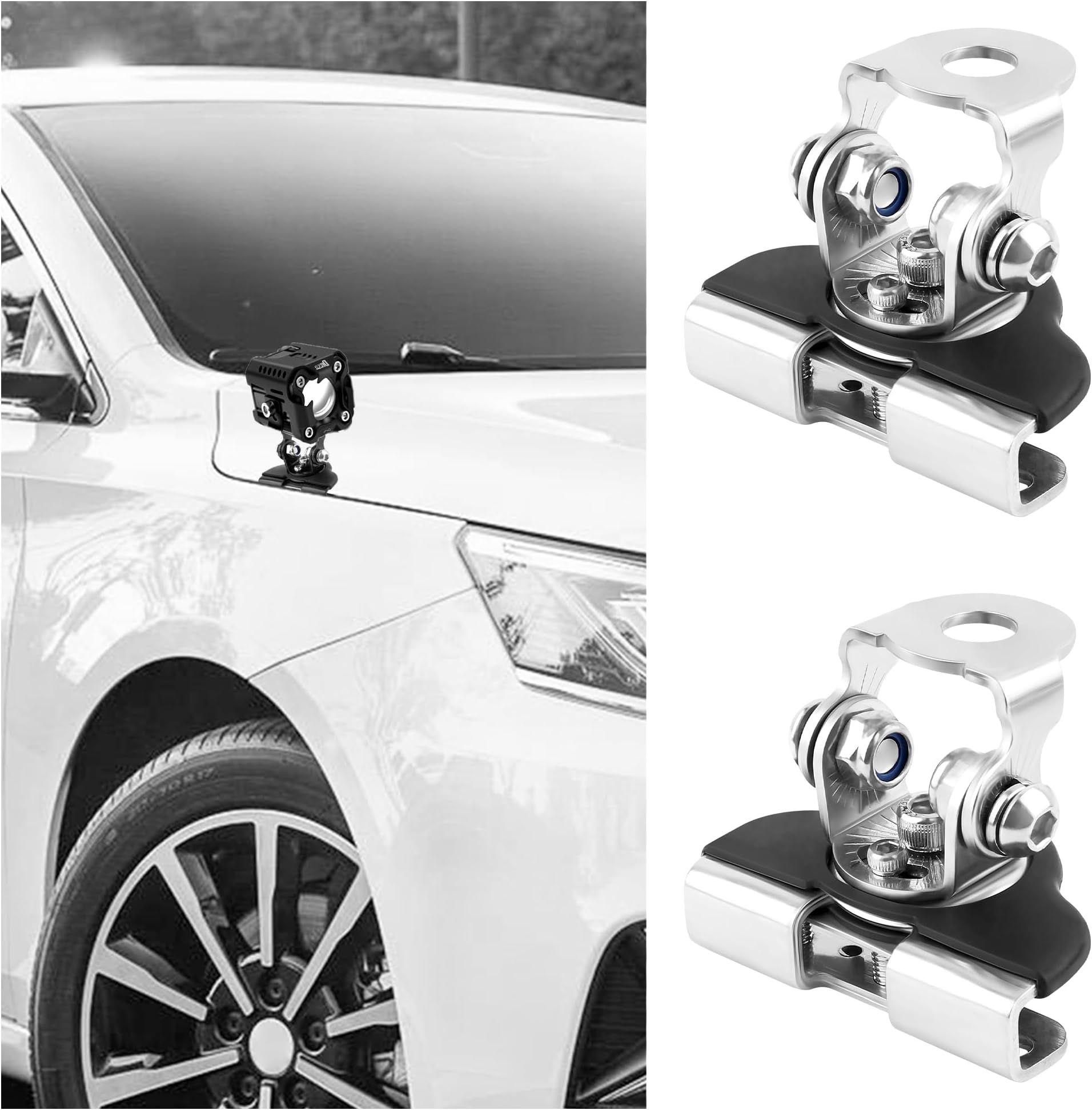 2PCS Car LED Light Bar Mounting Brackets with Hex Wrenches,Adjustable Car Accessories Hood Mount Light Brackets,Universal Car LED Grill Lights Bar Brackets for Car Truck SUV (Silver)