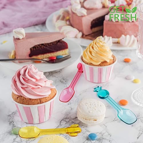 Miniatura 6 de GET FRESH Mini cucharas de helado de plástico – 27 piezas reutilizables coloridas pequeñas cucharas de plástico para niños – Mini cucharas de