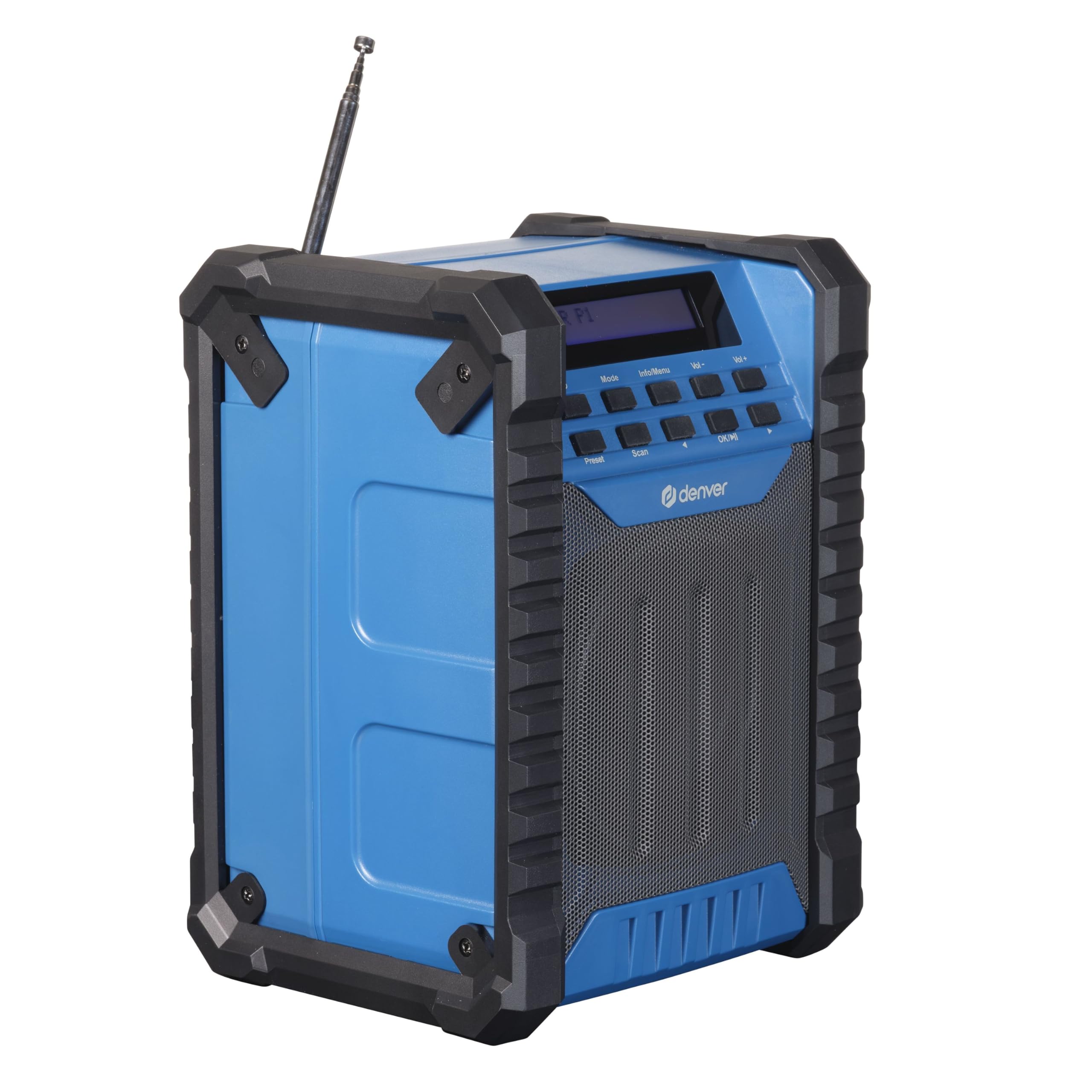 Denver WRD-60 Baustellenradio mit DAB+ / DAB/FM & Bluetooth – Akku Radio mit 2000 mAh - IP54 Staub- & spritzwassergeschützt - Werkstatt Radio mit USB-C & AUX