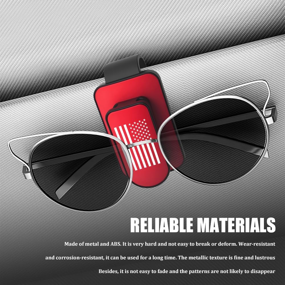 Sunglass Holder for Car Sun Visor, Visor Sunglass Holder Clip, Metal Auto Visor Eyeglass Hanger, Multifunctional Auto Ticket Card Glasses Clip for Car Truck Pickup (Black Red Flag) image 3