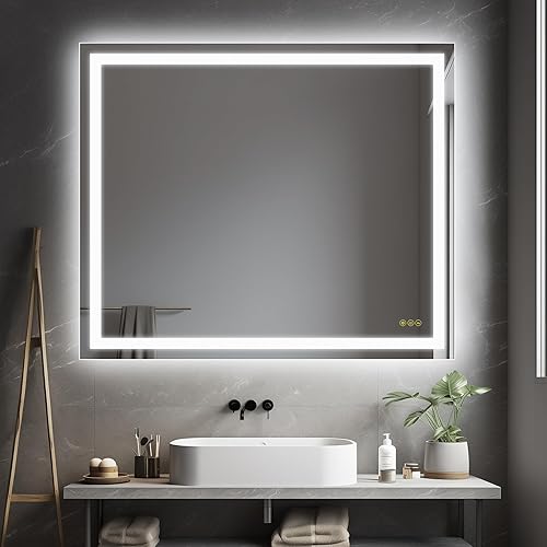 Espejo de baño LED de 30 x 36 pulgadas, atenuación continua, retroiluminado + frontal inteligente, espejo de pared grande, antivaho, memoria,
