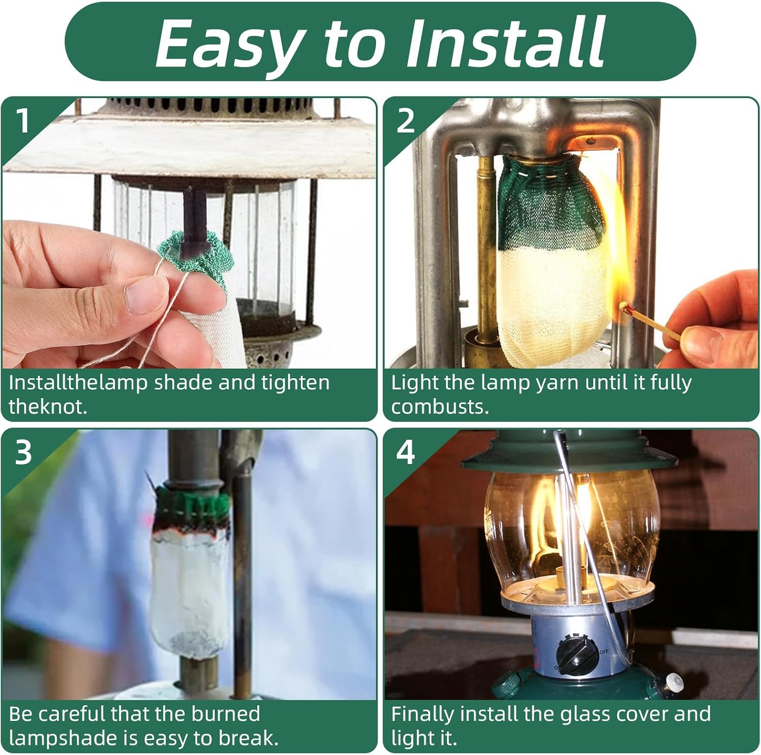 10Pcs Propane Lantern Mantles, Lantern Mantle, Lanterns Mantle for Outdoor Camping（White Green）