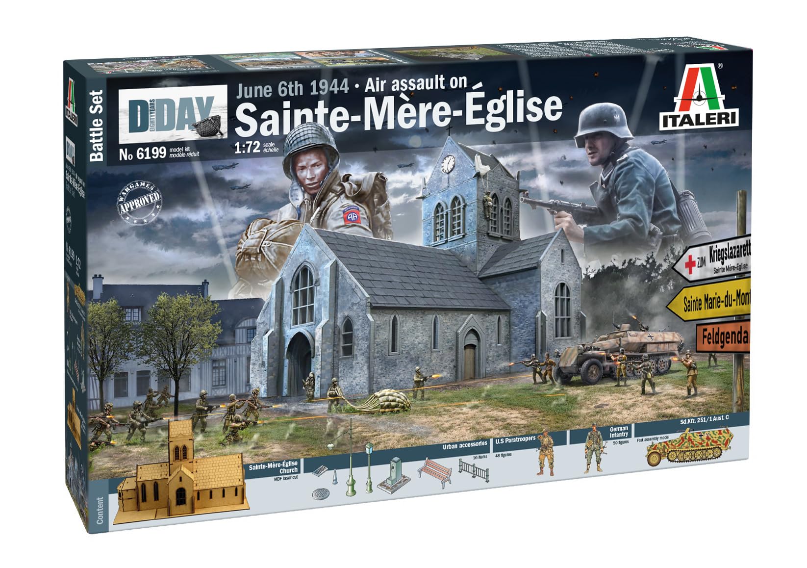 Italeri 6199 1:72 Battle of Normandy St.-Mère-Église – Modélisme, kit de construction, modélisme, bricolage, loisirs, collage, kit en plastique, fidèle aux détails