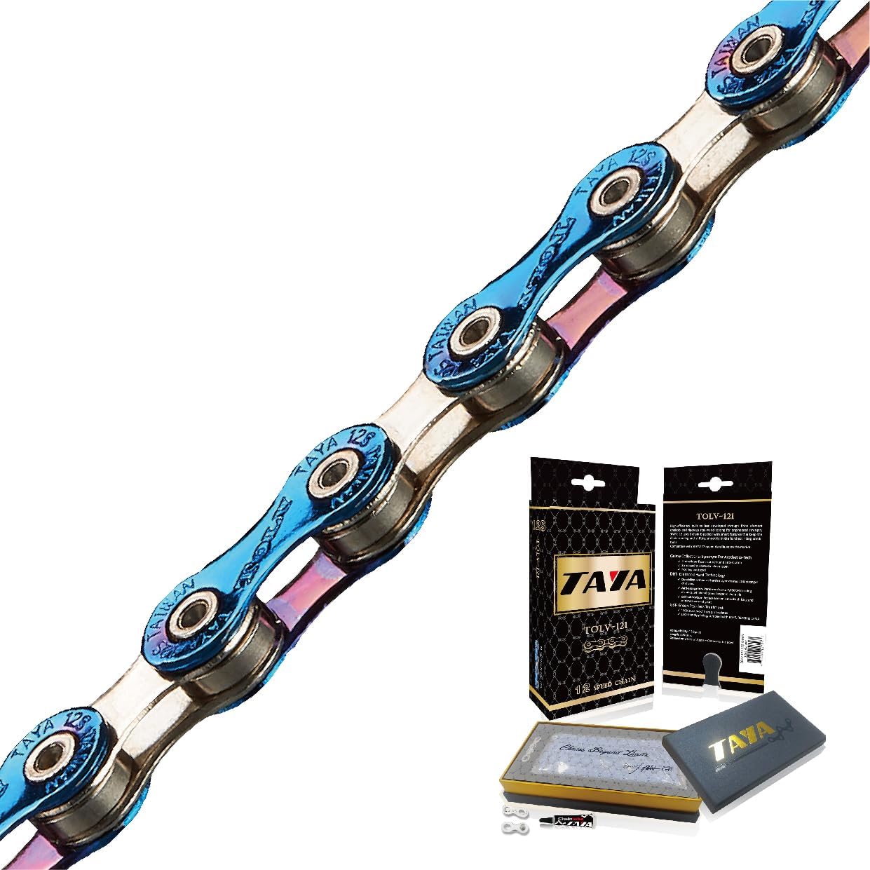 TAYATAYA 12-Speed Anti Scratch Bike Chain, TOLV-121, 126 Links | Galaxy Blue
