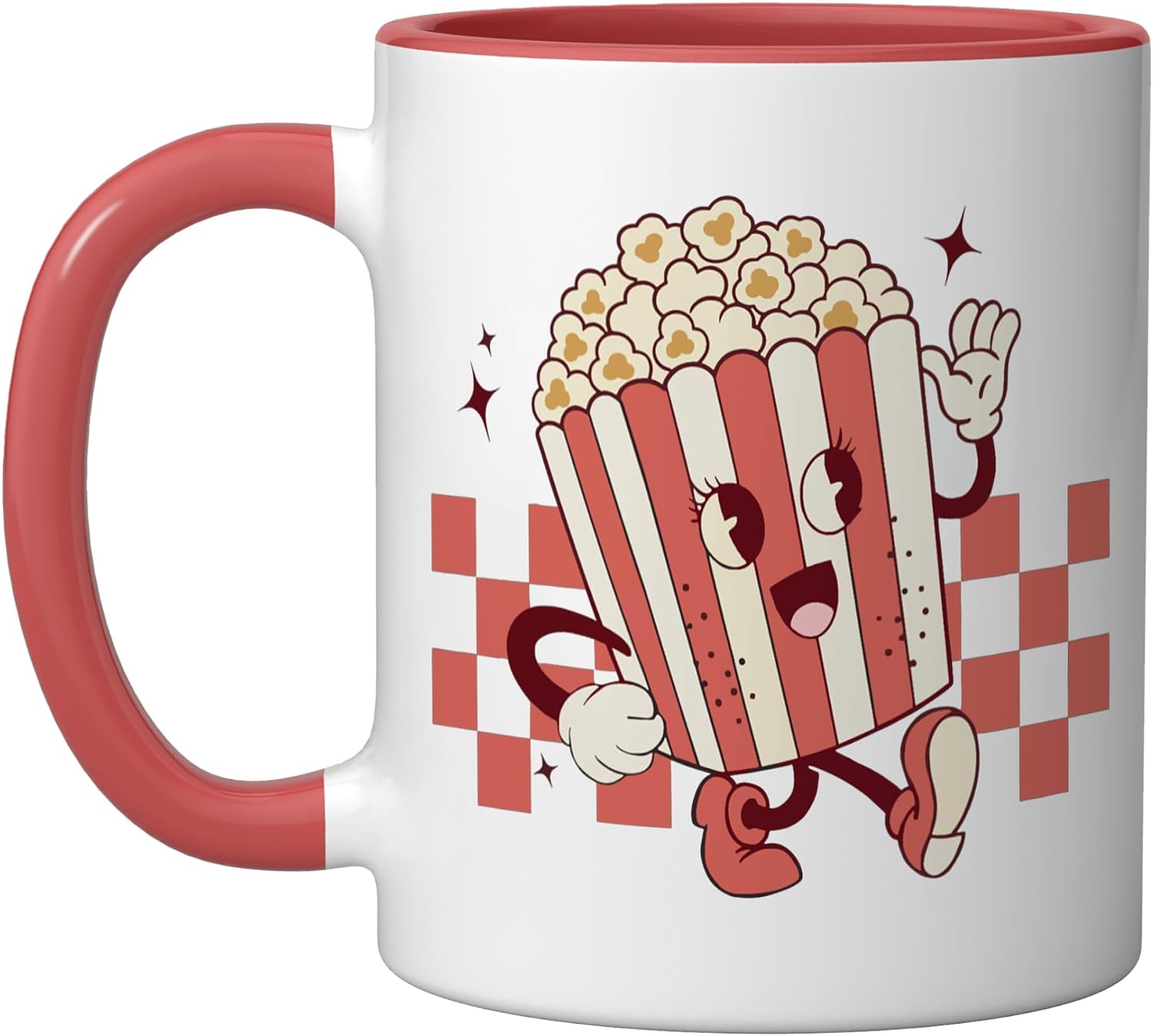 Funny Cartoon Popcorn Bucket Snack Movie Lover Ceramic Mug, Pink/White, 15oz image 5