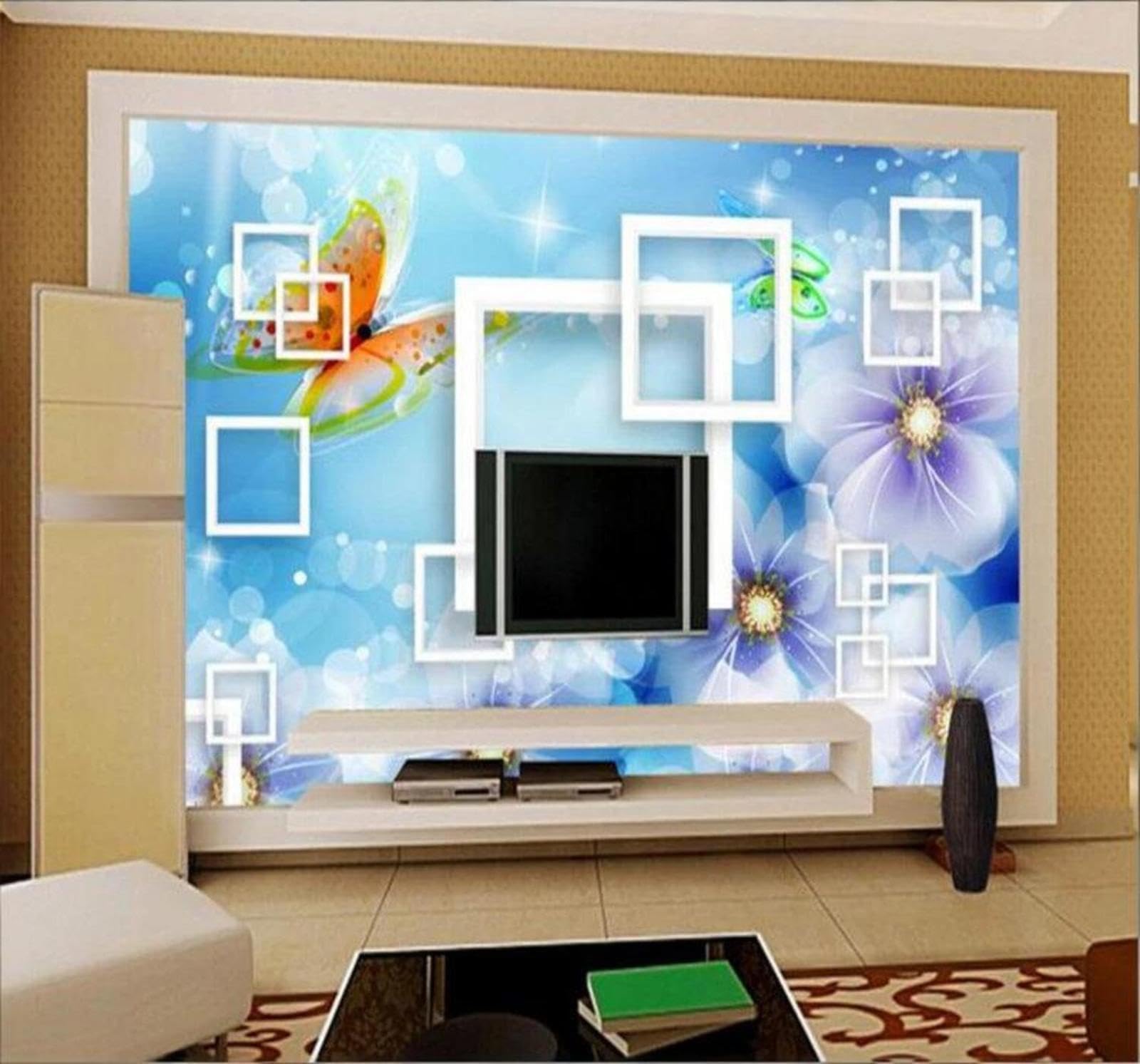 Beautiful Romantic Geometric Flowers Butterflies 3D Wallpaper Easy Install Feature Office Living Room Sofa Bedroom TV Background Wall Decoration-200cm×140cm