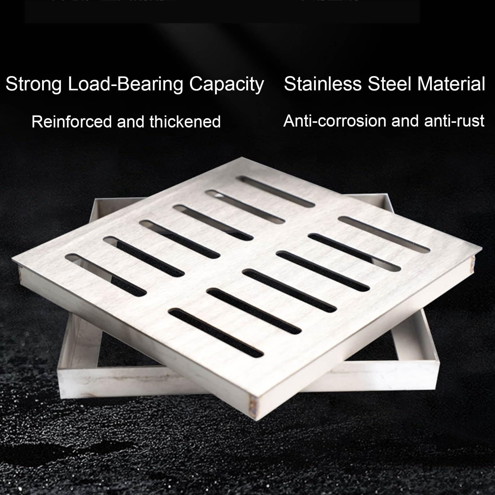 Tapa de Rejilla de desagüe Exterior Grande - Sistema de Drenaje de Zanja y sumideros de Acero Inoxidable, 20x20x3cm, Resistente, a Prueba de óxido, Ideal para el Drenaje de Jardines y Patios