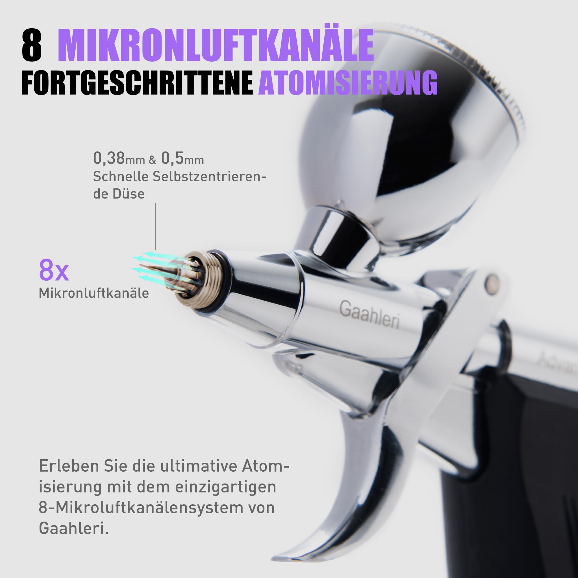 Gaahleri Airbrush-Set Dual-Action Schwerkraftzufuhr 0,38 0,5 mm Nadeln 1/2 1/4 Unzen Becher