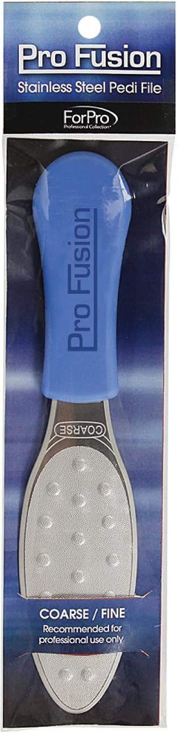 ForPro Pro Fusion Stainless Steel Pedi File - Coarse, Double-Sided Professional Quality - Blue Handle Pedicure File for Heels and Feet - 8.25 L