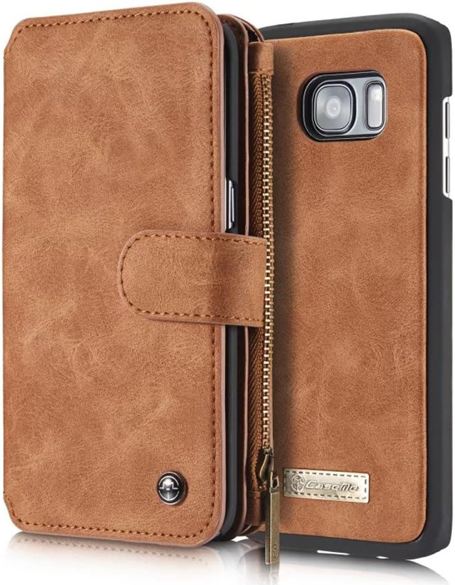AIREBO 5161757 Dermis Handmade Genuine Cowhide Wallet Type Leather Case with Zipper for Samsung Galaxy S7 Edge, Coffee Brown