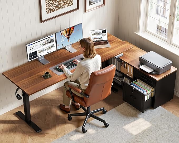 Escritorio Ajustable Eléctrico L 55 Pulgadas con Cajonera, C miniatura 2