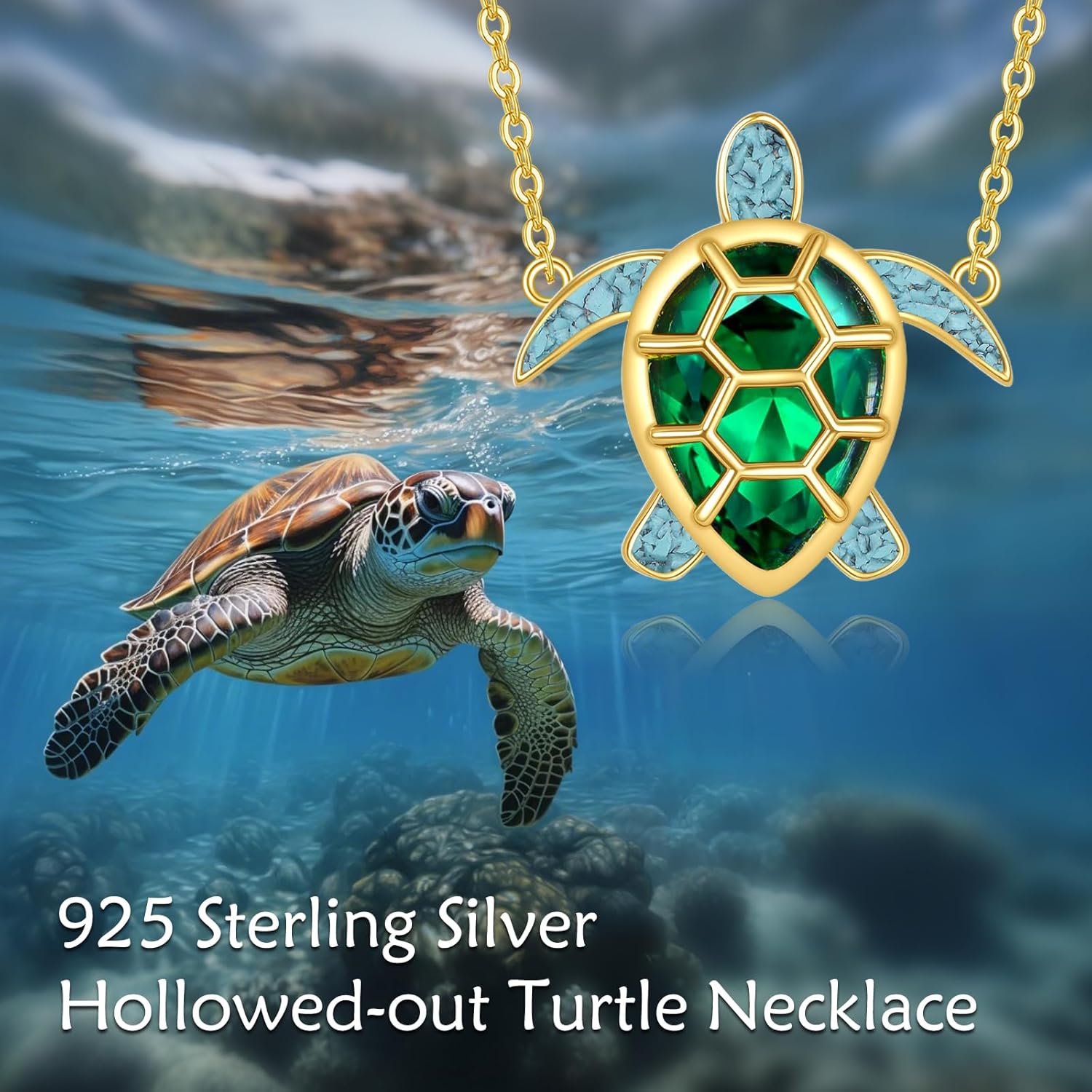 YFN Sea Turtle Necklace Sterling Silver Turquoise Green Turtle Pendant Necklace Beach Jewelry Ocean Gift For Women - Image 6