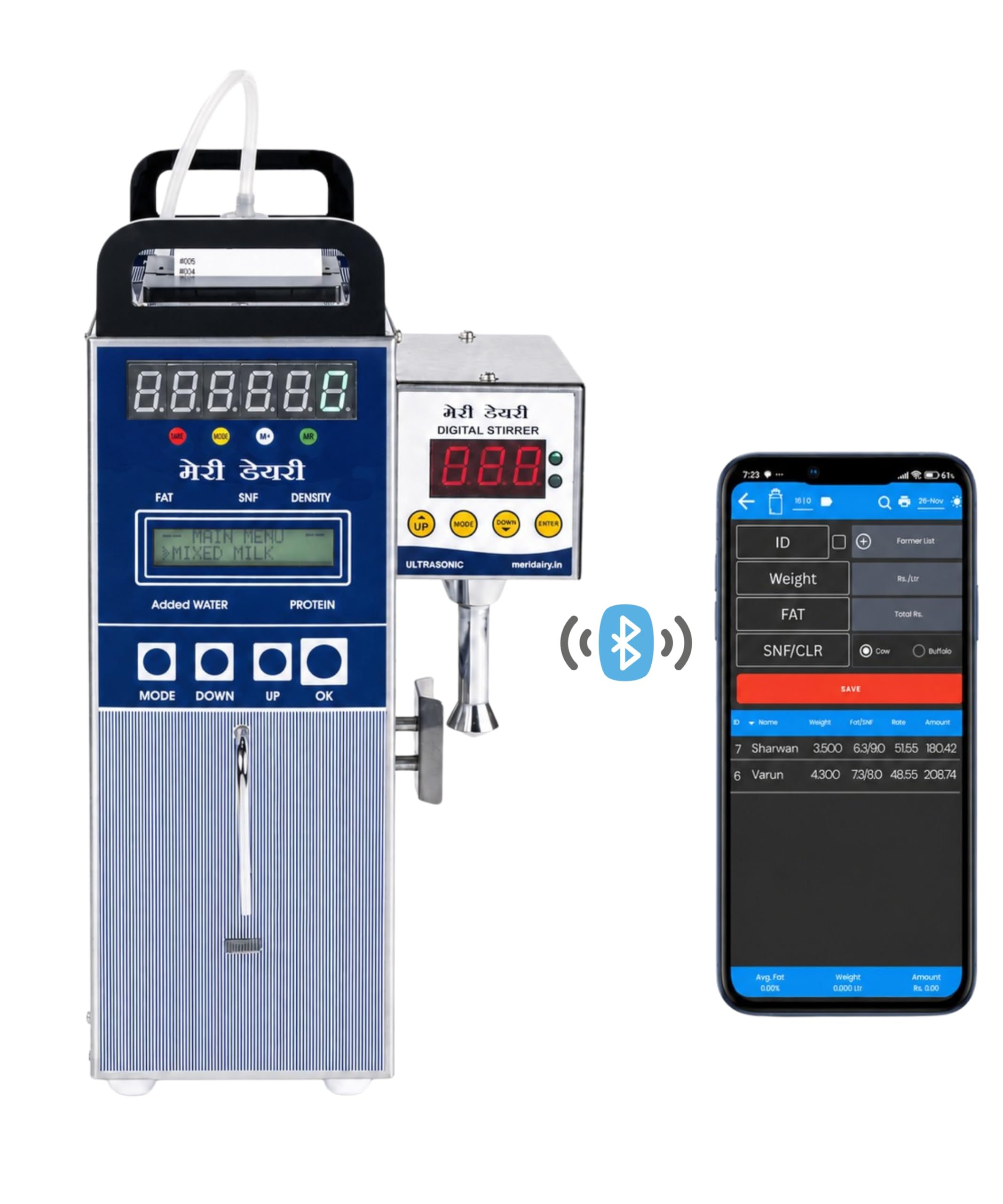 meri dairy eko milk analyzer machine with digital stirrer, printer & battery | portable ultrasonic milk testing machine for dairy collection & farmers