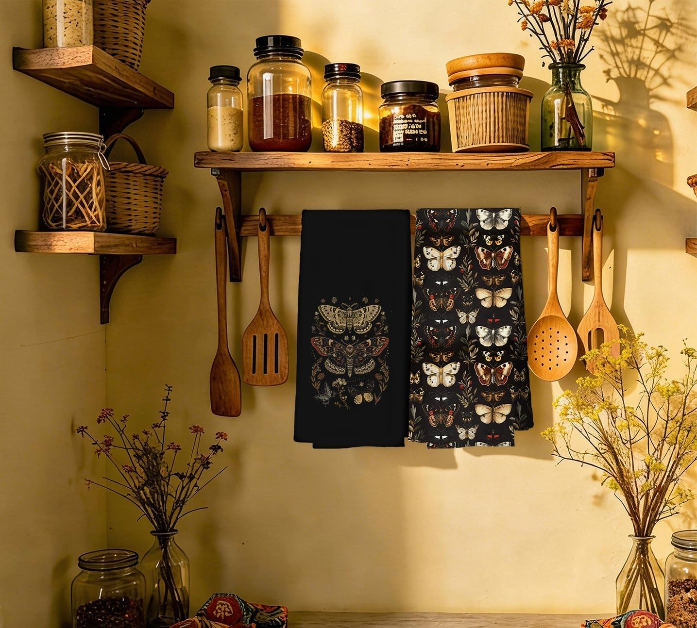 Dark Cottagecore Gothic Butterfly Kitchen Towels Decorative 16x24 in Set of 2, Vintage Moody Floral Moth Hand Towels for Bathroom, Butterfly Lover Gifts Dishtowels for Kitchen image 4