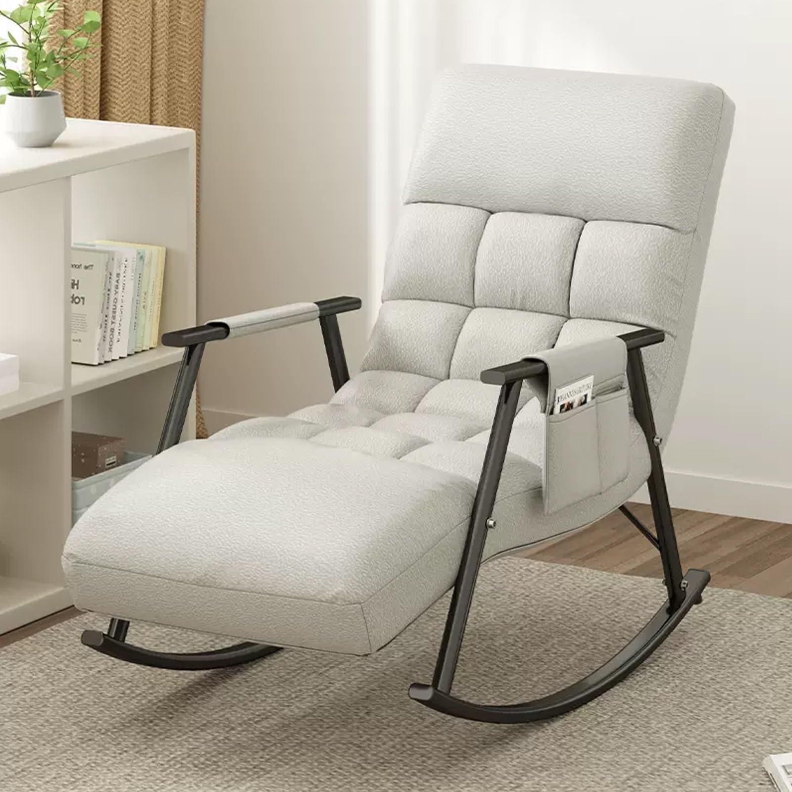 Fauteuil à bascule moderne avec repose-pieds et dossier réglable pour salon