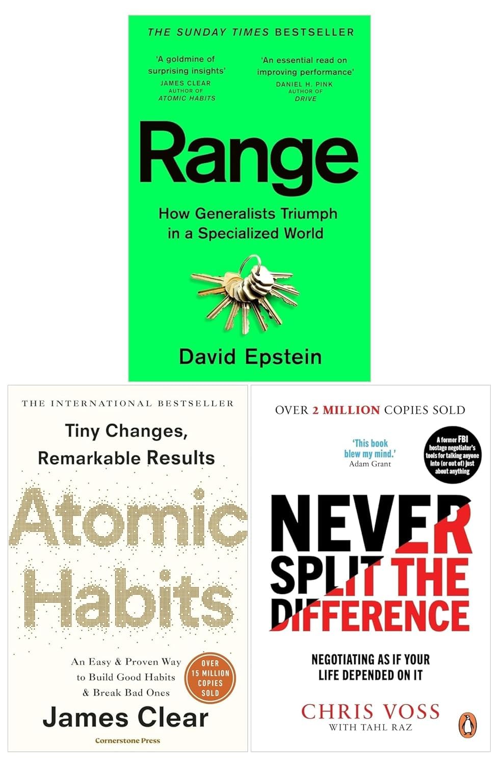 Range, Never Split the Difference and Atomic Habits 3 Books Set