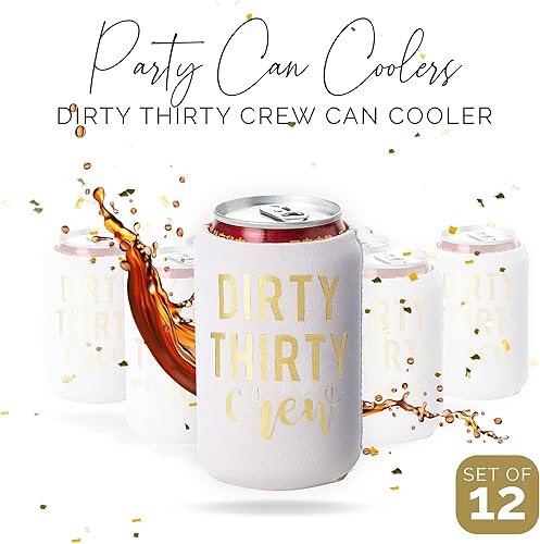 Miniatura 2 de Dirty Thirty Crew - Juego de 12 enfriadores de latas, decoraciones de cumpleaños de 30 para él y ella, recuerdos de fiesta de 30 cumpleaños,