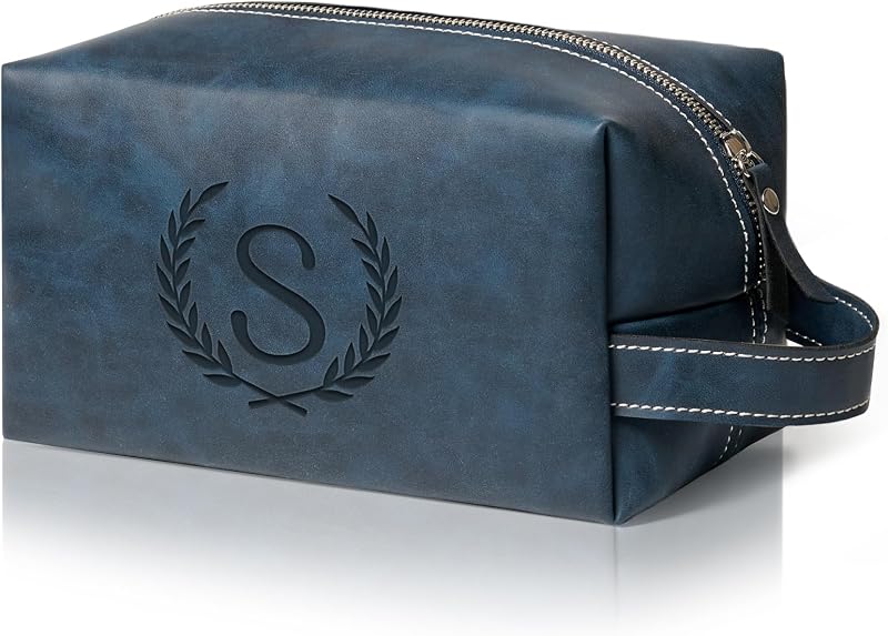Necessaire de viagem Aganmi personalizada com inicial, azul-escuro, 23 x 12 x 13,5 cm