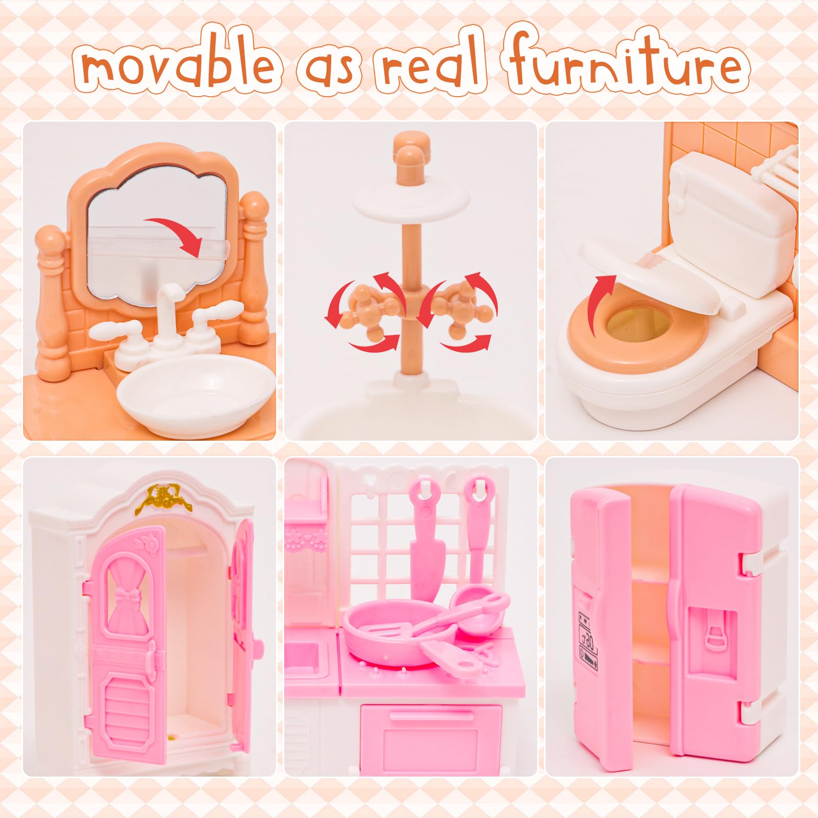 Casa de muñecas Mini muebles de 45 piezas de muebles de casa de muñecas, accesorios de juego de simulación, dormitorio, sala de estar, baño, cocina para niños, cumpleaños y Navidad, colores 5