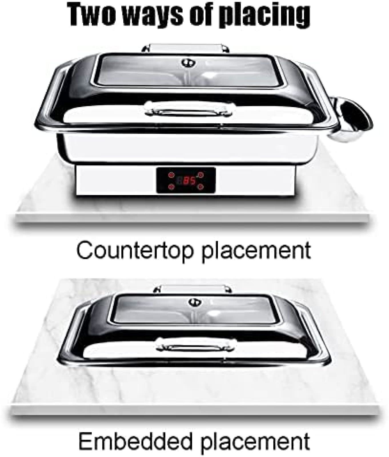 Chafing Dishes Buffet Food Warmers, Buffet Server In Stainless Steel With Touch Screen, 9L 13L Hot Plates For Keeping Food Warm, 30℃-90℃ Temperature Adjustable, Transparent Glass Cover,13l,Full-si