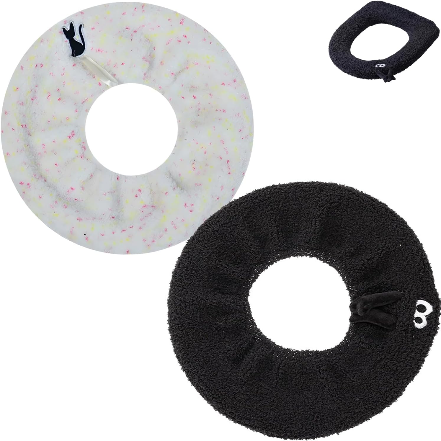 2PCS Pink Black Toilet Seat Cover,Winter Warm Thick Comfortable Washable Reusable,12.2 Inches Diameter