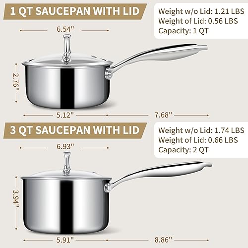 Miniatura 2 de Juego de cacerola de acero inoxidable con tapas de 1 cuarto y 2 cuartos