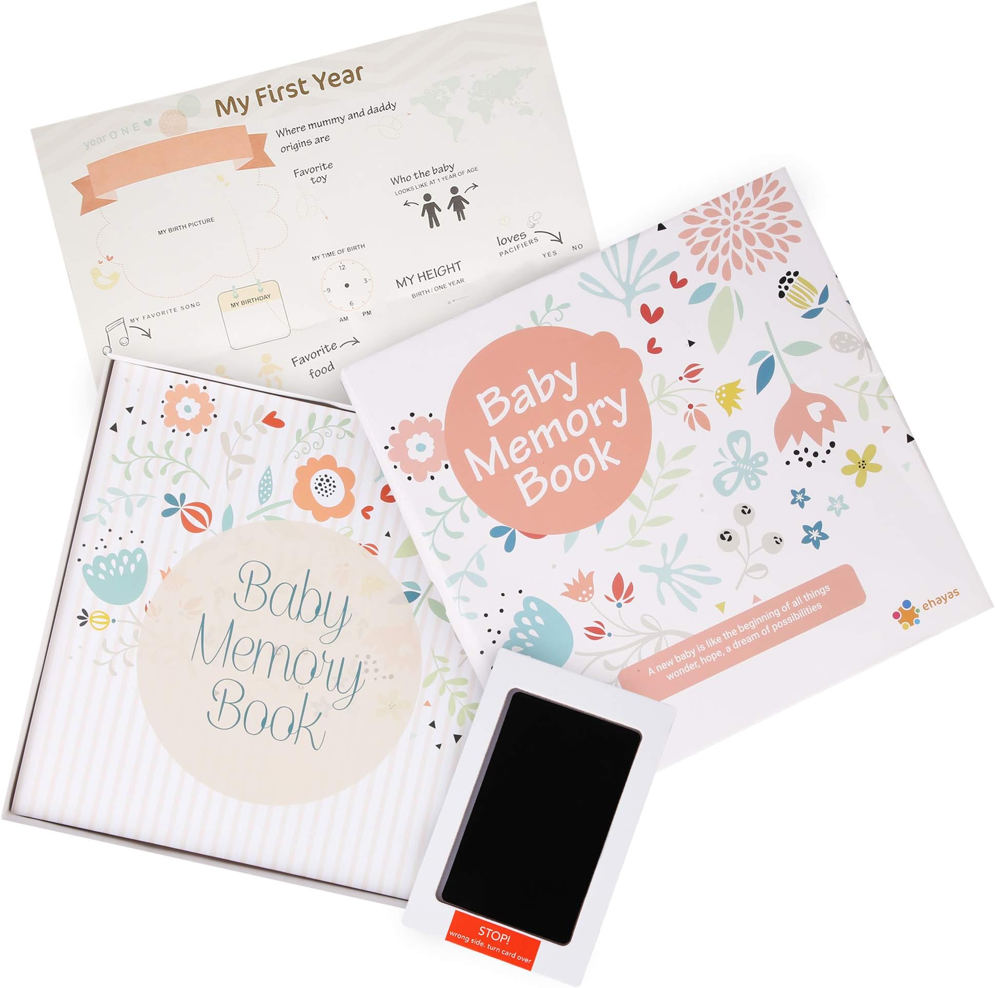 ehayas First 5 Years Baby Memory Book Journal with Wall Poster and Baby-safe Ink Pad - A Baby Record Book Photo Album for Boys and Girls…
